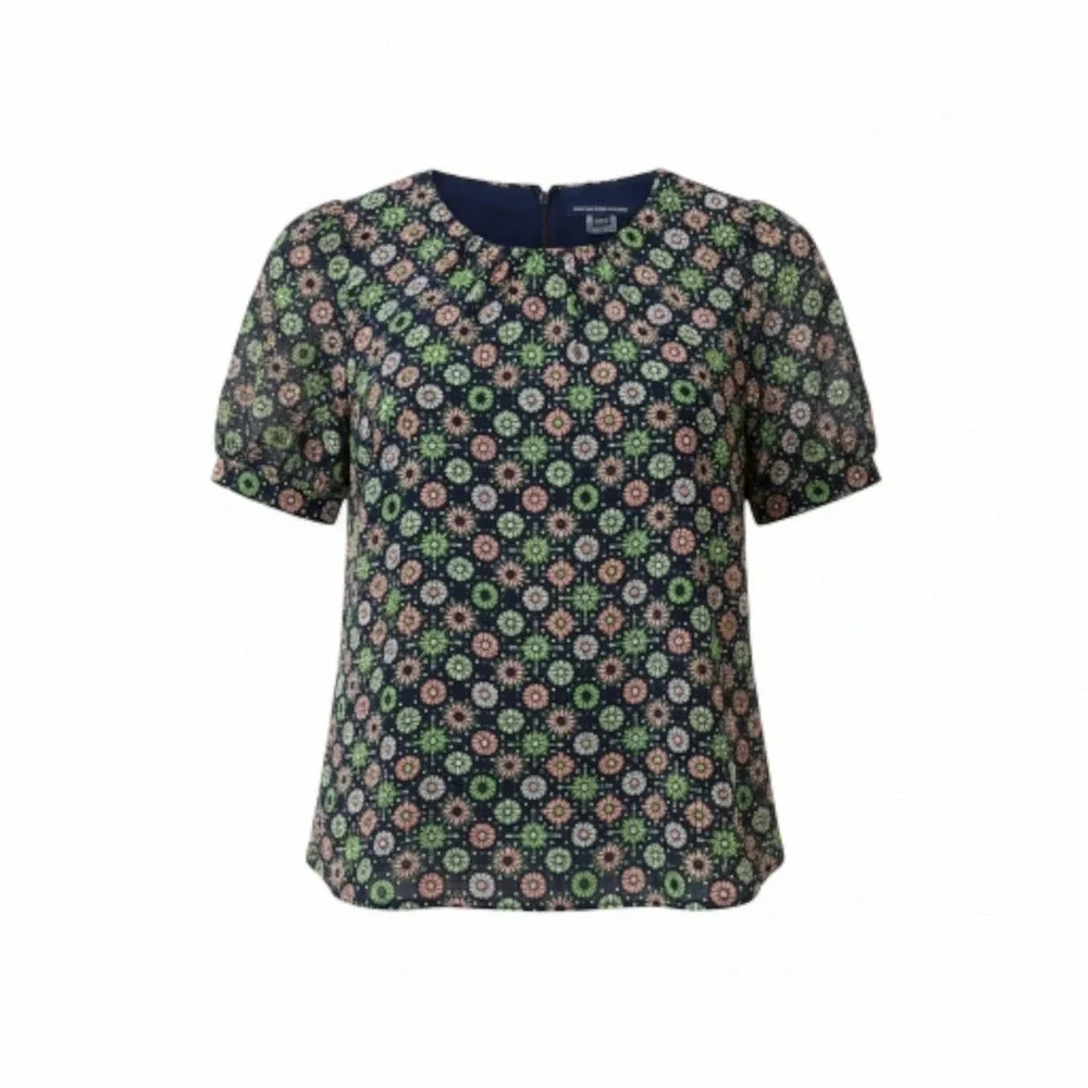 French Connection Womens Size 10 Navy Floral Print Short Sleeve Shirt